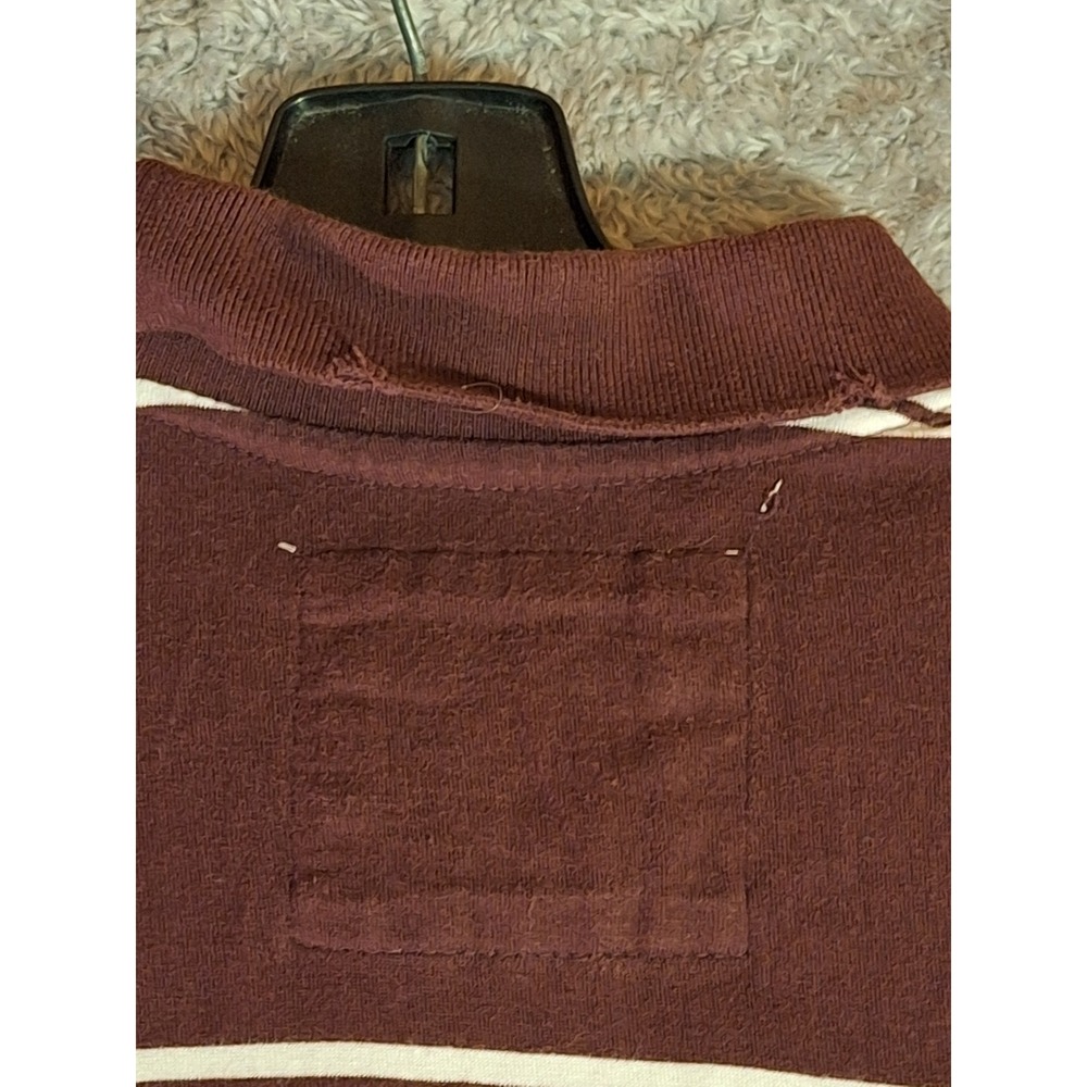 Aeropostale Mens M Striped Polo Shirt Burgundy Brown A87 Logo Short Sleeve - Picture 8 of 9